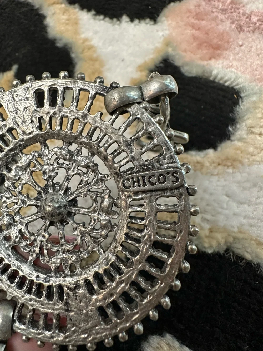 Chico’s Silver Tone Medallion Chain Belt Rhinestone Boho Western Statement